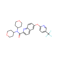 O=C(c1ccc2cc(Oc3ccc(C(F)(F)F)cn3)ccc2n1)N(C1CCOCC1)C1CCOCC1 ZINC001772641499