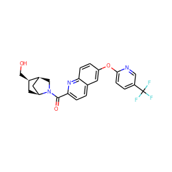O=C(c1ccc2cc(Oc3ccc(C(F)(F)F)cn3)ccc2n1)N1C[C@H]2C[C@@H]1C[C@H]2CO ZINC001772647509