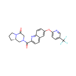 O=C(c1ccc2cc(Oc3ccc(C(F)(F)F)cn3)ccc2n1)N1CC(=O)N2CCC[C@H]2C1 ZINC001772625861