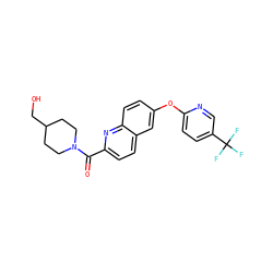 O=C(c1ccc2cc(Oc3ccc(C(F)(F)F)cn3)ccc2n1)N1CCC(CO)CC1 ZINC001772605245