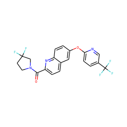O=C(c1ccc2cc(Oc3ccc(C(F)(F)F)cn3)ccc2n1)N1CCC(F)(F)C1 ZINC001772595618