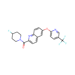 O=C(c1ccc2cc(Oc3ccc(C(F)(F)F)cn3)ccc2n1)N1CCC(F)CC1 ZINC001772621680