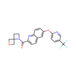 O=C(c1ccc2cc(Oc3ccc(C(F)(F)F)cn3)ccc2n1)N1CCC12COC2 ZINC001772585319
