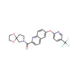 O=C(c1ccc2cc(Oc3ccc(C(F)(F)F)cn3)ccc2n1)N1CCC2(C1)OCCO2 ZINC001772616921