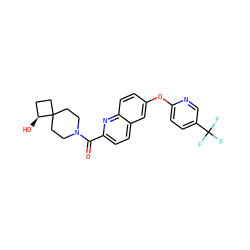O=C(c1ccc2cc(Oc3ccc(C(F)(F)F)cn3)ccc2n1)N1CCC2(CC[C@@H]2O)CC1 ZINC001772600692