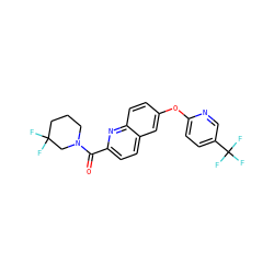 O=C(c1ccc2cc(Oc3ccc(C(F)(F)F)cn3)ccc2n1)N1CCCC(F)(F)C1 ZINC001772632412