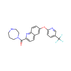 O=C(c1ccc2cc(Oc3ccc(C(F)(F)F)cn3)ccc2n1)N1CCCNCC1 ZINC001772632334