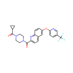 O=C(c1ccc2cc(Oc3ccc(C(F)(F)F)cn3)ccc2n1)N1CCN(C(=O)C2CC2)CC1 ZINC001772653511