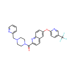 O=C(c1ccc2cc(Oc3ccc(C(F)(F)F)cn3)ccc2n1)N1CCN(Cc2ccccn2)CC1 ZINC001772620520