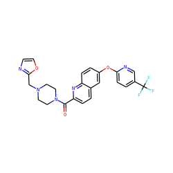 O=C(c1ccc2cc(Oc3ccc(C(F)(F)F)cn3)ccc2n1)N1CCN(Cc2ncco2)CC1 ZINC001772576163