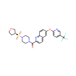 O=C(c1ccc2cc(Oc3ccc(C(F)(F)F)cn3)ccc2n1)N1CCN(S(=O)(=O)[C@H]2CCOC2)CC1 ZINC001772645515