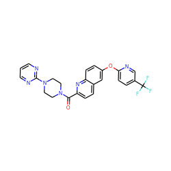 O=C(c1ccc2cc(Oc3ccc(C(F)(F)F)cn3)ccc2n1)N1CCN(c2ncccn2)CC1 ZINC001772582337