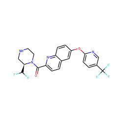 O=C(c1ccc2cc(Oc3ccc(C(F)(F)F)cn3)ccc2n1)N1CCNC[C@@H]1C(F)F ZINC001772581775