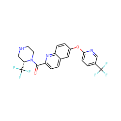O=C(c1ccc2cc(Oc3ccc(C(F)(F)F)cn3)ccc2n1)N1CCNC[C@H]1C(F)(F)F ZINC001772636100