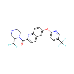 O=C(c1ccc2cc(Oc3ccc(C(F)(F)F)cn3)ccc2n1)N1CCNC[C@H]1C(F)F ZINC001772585723