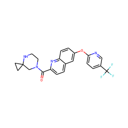 O=C(c1ccc2cc(Oc3ccc(C(F)(F)F)cn3)ccc2n1)N1CCNC2(CC2)C1 ZINC001772635998