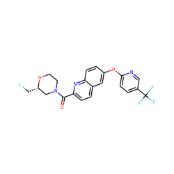 O=C(c1ccc2cc(Oc3ccc(C(F)(F)F)cn3)ccc2n1)N1CCO[C@@H](CF)C1 ZINC001772579943