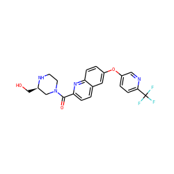 O=C(c1ccc2cc(Oc3ccc(C(F)(F)F)nc3)ccc2n1)N1CCN[C@H](CO)C1 ZINC001772651955