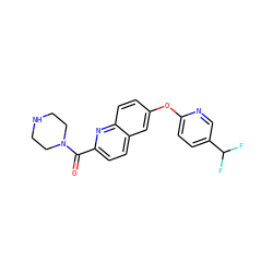 O=C(c1ccc2cc(Oc3ccc(C(F)F)cn3)ccc2n1)N1CCNCC1 ZINC000584606525