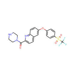 O=C(c1ccc2cc(Oc3ccc(S(=O)(=O)C(F)(F)F)cc3)ccc2n1)N1CCNCC1 ZINC000584606263