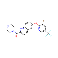 O=C(c1ccc2cc(Oc3ncc(C(F)(F)F)cc3Br)ccc2n1)N1CCNCC1 ZINC001772639139