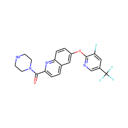 O=C(c1ccc2cc(Oc3ncc(C(F)(F)F)cc3F)ccc2n1)N1CCNCC1 ZINC001772639119