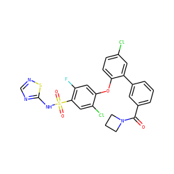 O=C(c1cccc(-c2cc(Cl)ccc2Oc2cc(F)c(S(=O)(=O)Nc3ncns3)cc2Cl)c1)N1CCC1 ZINC000095585279