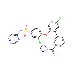 O=C(c1cccc(-c2cc(Cl)ccc2Oc2ccc(S(=O)(=O)Nc3ccncn3)cc2Cl)c1)N1CCC1 ZINC000095584171