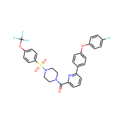O=C(c1cccc(-c2ccc(Oc3ccc(F)cc3)cc2)n1)N1CCN(S(=O)(=O)c2ccc(OC(F)(F)F)cc2)CC1 ZINC000113662578