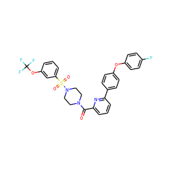 O=C(c1cccc(-c2ccc(Oc3ccc(F)cc3)cc2)n1)N1CCN(S(=O)(=O)c2cccc(OC(F)(F)F)c2)CC1 ZINC000113663368