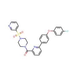 O=C(c1cccc(-c2ccc(Oc3ccc(F)cc3)cc2)n1)N1CCN(S(=O)(=O)c2cccnc2)CC1 ZINC000113663216