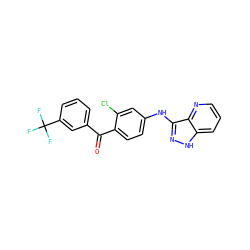 O=C(c1cccc(C(F)(F)F)c1)c1ccc(Nc2n[nH]c3cccnc23)cc1Cl ZINC000167038966