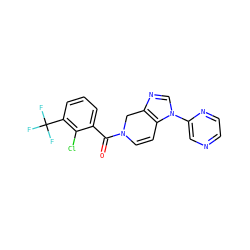 O=C(c1cccc(C(F)(F)F)c1Cl)N1C=Cc2c(ncn2-c2cnccn2)C1 ZINC000225970805