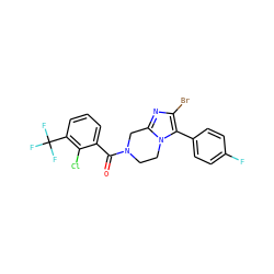 O=C(c1cccc(C(F)(F)F)c1Cl)N1CCn2c(nc(Br)c2-c2ccc(F)cc2)C1 ZINC000095565077