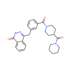 O=C(c1cccc(Cc2n[nH]c(=O)c3ccccc23)c1)N1CCC(C(=O)N2CCCCC2)CC1 ZINC000028568566