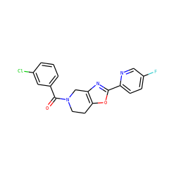 O=C(c1cccc(Cl)c1)N1CCc2oc(-c3ccc(F)cn3)nc2C1 ZINC000219627899