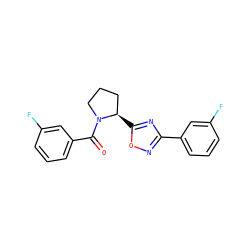 O=C(c1cccc(F)c1)N1CCC[C@H]1c1nc(-c2cccc(F)c2)no1 ZINC000071341924