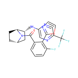 O=C(c1cccc(F)c1-c1ncco1)N1[C@H]2CC[C@H]1[C@H](Nc1cnc(C(F)(F)F)cn1)C2 ZINC000221053262