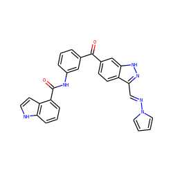 O=C(c1cccc(NC(=O)c2cccc3[nH]ccc23)c1)c1ccc2c(/C=N/n3cccc3)n[nH]c2c1 ZINC000166716891