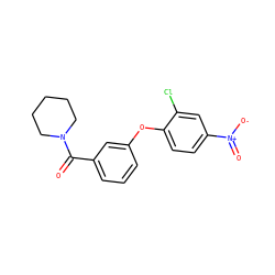 O=C(c1cccc(Oc2ccc([N+](=O)[O-])cc2Cl)c1)N1CCCCC1 ZINC000001127709