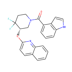 O=C(c1cccc2[nH]ccc12)N1CCC(F)(F)[C@@H](Oc2ccc3ccccc3n2)C1 ZINC000149582614