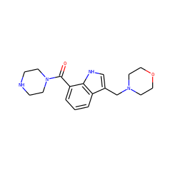 O=C(c1cccc2c(CN3CCOCC3)c[nH]c12)N1CCNCC1 ZINC000064512101