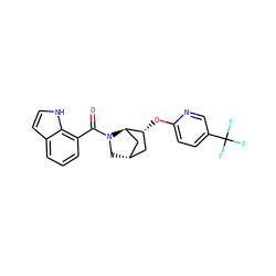 O=C(c1cccc2cc[nH]c12)N1C[C@H]2C[C@@H](Oc3ccc(C(F)(F)F)cn3)[C@H]1C2 ZINC000218373849