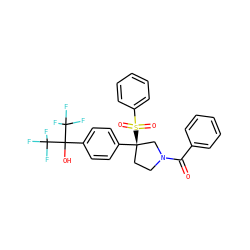 O=C(c1ccccc1)N1CC[C@@](c2ccc(C(O)(C(F)(F)F)C(F)(F)F)cc2)(S(=O)(=O)c2ccccc2)C1 ZINC001772580154