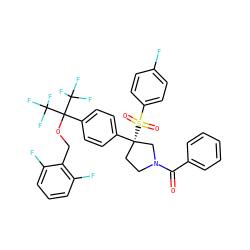 O=C(c1ccccc1)N1CC[C@](c2ccc(C(OCc3c(F)cccc3F)(C(F)(F)F)C(F)(F)F)cc2)(S(=O)(=O)c2ccc(F)cc2)C1 ZINC001772577224