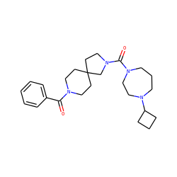 O=C(c1ccccc1)N1CCC2(CC1)CCN(C(=O)N1CCCN(C3CCC3)CC1)C2 ZINC000103243090