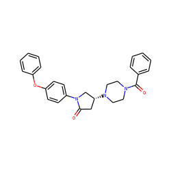 O=C(c1ccccc1)N1CCN([C@@H]2CC(=O)N(c3ccc(Oc4ccccc4)cc3)C2)CC1 ZINC000584629678