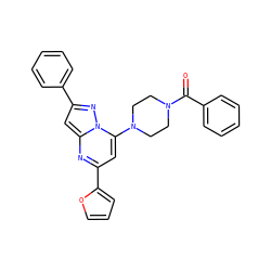 O=C(c1ccccc1)N1CCN(c2cc(-c3ccco3)nc3cc(-c4ccccc4)nn23)CC1 ZINC000095569023