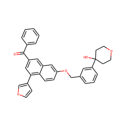 O=C(c1ccccc1)c1cc(-c2ccoc2)c2ccc(OCc3cccc(C4(O)CCOCC4)c3)cc2c1 ZINC000013759177