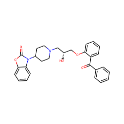 O=C(c1ccccc1)c1ccccc1OC[C@H](O)CN1CCC(n2c(=O)oc3ccccc32)CC1 ZINC000473144516